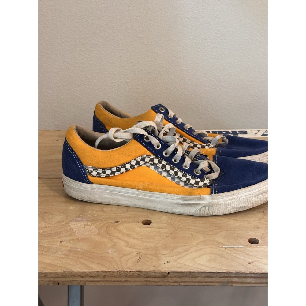 Vans Old Skool Yellow Blue Checkerboard Stripe Skate Shoes Mens 11 Womens 12.5